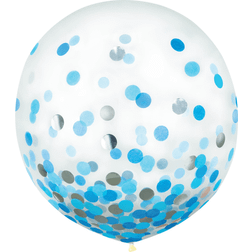 Amscan 24" Confetti Balloons, Blue/Silver, 2 Balloons Per Pack, Set Of 2 Packs