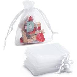 Tendwarm 3x4 100Pcs Sheer Organza Bags for Party Festival Wedding Favor Bags with Drawstring Jewelry Gift Bags for Bathroom Soaps Makeup (White, 3x4 inch)