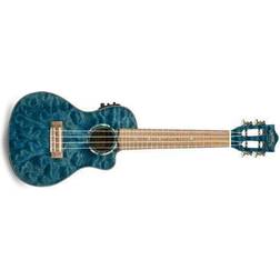 Lanikai Qm-Cec Quitled Maple Concert Acoustic-Electric Ukulele Transparent Blue