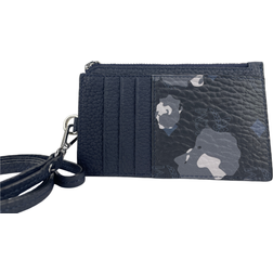 MCM Portuna Visetos Black Floral Camo Leather Card Case Necklace Lanyard Wallet