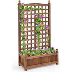 Costway 25 Dia. Dark Brown Wood Individual Floor Planter Box Trellis