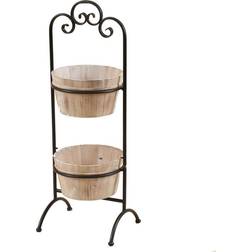 LuxenHome 2-Tier Wood Planters with Metal Stand, Brown/ Black