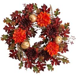 Nearly Natural 24 Dahlia, Golden Apple, Oak Leaf Berries Artificial Fall Wreath