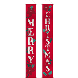 Amscan 671212 Traditional Christmas Hanging Flags, 13-1/2" x 96" Red, Set Of 2 Flags