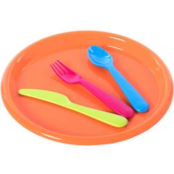 Basicwise Reusable Cutlery Set of 4 Plastic Plates, Spoons, Forks and Knives for Baby and Toddlers set of 4