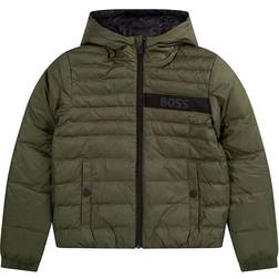 HUGO BOSS Kid's Water Repellent Reversible Hooded Jacket with Logo Details