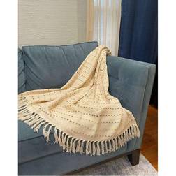 LR Home Soft Luxury Handmade Boho Blankets White (152.4x127)