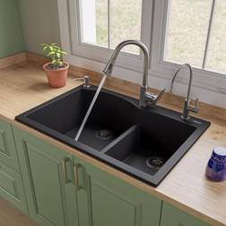 ALFI brand AB3320DI-BLA 33" Double Bowl Kitchen Sink