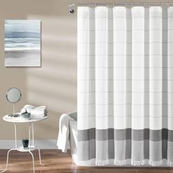 Lush Decor Frodig Dekor Vitvävd Bomull Duschdraperi Med Grå Rand Och Tofslugg 183 cm x 183 cm