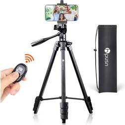 Phone Tripod HPUSN 55-inch Adjustable and Lightweight Aluminum Tripod Stand Cell Phone Mount Holder Bluetooth Remote Shutter Portable Travel Tripod for Photography Video Recording Vlogg