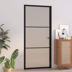 vidaXL Porta Interna 93x201.5 cm Nero Opaco Vetro E Alluminio