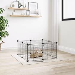 vidaXL 8-Panel Pet Cage with Door Black Steel Rabbit Hutch Pet Cage