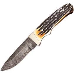 & Son Cutlery Genuine India Stag-Bone Damascus Fixed-Blade