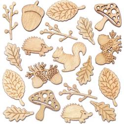 Baker Ross AR938 Autumn Themed Mini Wooden Shapes (Pack of 45) for Kids to Make and Decorate, Brown