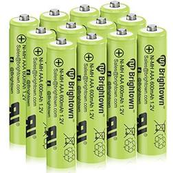 Brightown 12 Pack Ni-Mh AAA 600mah 1.2v Pre-charged Rechargeable Battery for Solar Lights