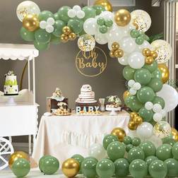 Olive Green Balloon Garland Arch Kit, 137PCS Green Gold Metallic Confetti White Balloons for Bridal Wedding Baby Shower Birthday Bachelorette Party Decorations