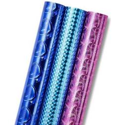 Juvale Holographic Wrapping Paper, Iridescent Foil Gift Wrap (Total 73 sq. ft, 3 Rolls) Metallic Pink & Blue Hearts