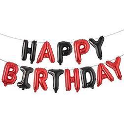 Happy Birthday Balloons, Aluminum Foil Banner Balloons for Birthday Party Decorations and Supplies (Red Black)