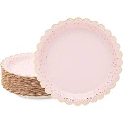 Scalloped Polka Dot Paper Plates, Rose Gold 30th Birthday Decorations for Her (7 In, 48 Pack)