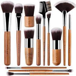 Bamboo 13 bambusminkborstar professionellt set – veganskt och grymhetsfritt – foundation, blandning, rouge, puder kabuki-borstar