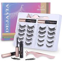 Magnetic Eyelashes with Eyeliner Kit- 10 Pairs Premium 3D Natural Look Reusable Eyelashes with Tweezers Applicator, Strong Magnetic Eyeliner and Lashes Set by DEJAVIA, No Glue Needed