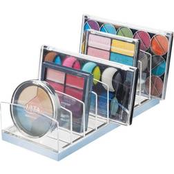 mDesign Plastic Divided Cosmetic Palette Organizer with 9 Sections Powder Lumiere Collection Clear/Light Blue