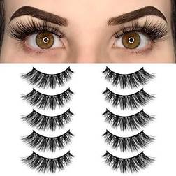 BEP BEPHOLAN Fake Eyelashes, Cat-eye Lashes, 5 Pairs False Eyelashes Synthetic Fiber Material, Natural Flare Look, Handmade,Easy to Apply, 3D Faux Mink Lashes, XMZ116