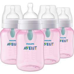 Philips AVENT Anti-Colic Baby Bottles with AirFree Vent, 9oz, Pink, Pack of 4, SCY703/14