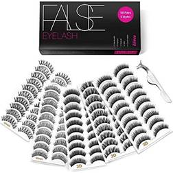 Eliace Eliace Eyelashes, 50 Pairs 5 Styles 3D Faux Mink Lashes Natural Look Wispy Cat Eye Lashes Bulk, Handmade False Eyelashes Set Professional Fake Eyelashes Pack & Eyelash Tweezers For Fluffy False Lashes