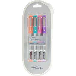 Tul Fine Liner Felt-Tip Pens, Fine Point, 1.0 mm, Silver Barrels, Assorted Inks, Pack Of 4 Pens