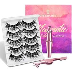 Sikkis Magnetic Eyelashes with Eyeliner Magnetic Eyelashes Natural Look Kit, Mixed 3D Mink Magnetic Eyelashes Reusable False Lashes with Applicator, No Glue Needed (5-Pairs) (mink look)
