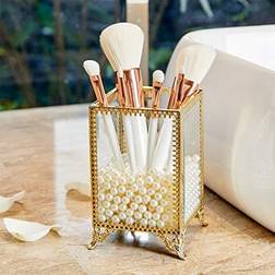 PuTwo Makeup Brush Holder Glass and Brass Gold