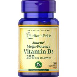 Puritan's Pride Mega-Potent Vitamin D3 250mcg 100 Bløde Kapsler 250 stk