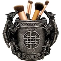 DWK Literary Beasts Twin Double Dragon Celtic Gothic Pen Pencil Desk Organizer Makeup Brush Holder Art Supply Caddy Home Office Accent Storage Accessory, Antique Silver Pewter, 6.5-inch