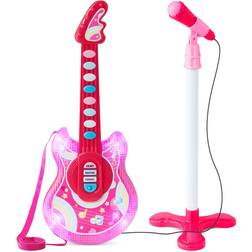 Best Choice Products Flash Guitar Pretend Musical Instrument Toy For Kids & Toddlers w/ Mic, MP3 Compatible Pink, 19in Online Pink