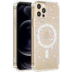 Magnetic Case for iPhone 12 Pro Max Case Clear Glitter Compatible with MagSafe Charger Phone Case for Women Girls, Full-Body Shockproof Protective Case Cover for iPhone 12 Pro Max 6.7 Inch