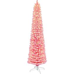 Puleo International 7.5ft. Pre-lit Flocked Fashion Pencil Christmas Tree