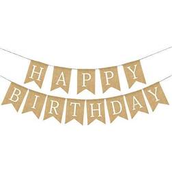 Rustic Happy Birthday Banner, Reusable Burlap Garland Birthday Party Decorations for Adults White