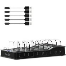 Kavalan 10 Port USB Charging Station Dock & Organizer, Universal Desktop Tablet and Smartphone Multi-Device 10 Port USB Charger Hub with Auto