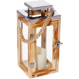 Lights4fun Lights4fun Regular Wooden Operated Candle 26cm with Rope Lantern