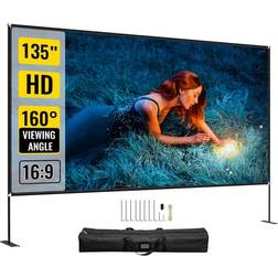 VEVOR 135 in. Movie Screen with Stand Portable Projector Screen 16:9 4K HD Easy Assembly Movie Screen for Indoor/Outdoor Use