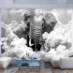 Artgeist Fototapet Elephant in the Clouds (Black and White) elefant i skyerne (flere størrelser) 350x245