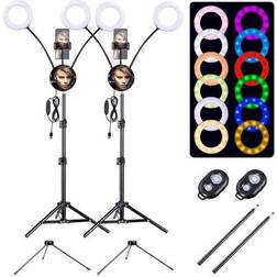 Yescom 2 Pack 7' RGB Dual LED Ring Light Stand Mirror Phone Holder Makeup Selfie Vlog