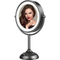 Professional 8.5 Lighted Makeup Mirror 10X Magnifying Vanity Mirror with 32 LED Lights Senior Satin Nickel Cosmetic Mirror Brightness Adjustable(0-1100Lux) Desk Lamp Night Light Alternative