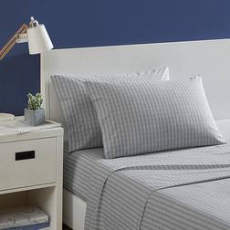 Nautica Plaid 200-Thread-Count Cotton Bed Sheet Grey (259.08x228.6cm)