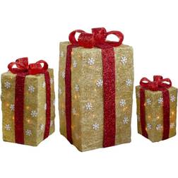 Northlight Lighted Tall Gold Tone Sisal Gi with Red Christmas Storage Box