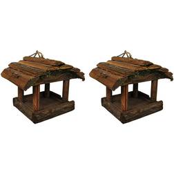 Selections Set of 2 Hanging Wooden Bird Table Feeders