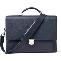 Aspinal of London Mens Blue Pebble Leather City Laptop Briefcase