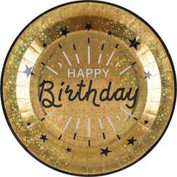 Verjaardag feest bordjes happy birthday 10x goud karton 22 cm rond