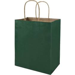 100 Pack 8x4.75x10 inch Medium Green Gift Paper Bags with Handles Bulk, Bagmad Kraft Bags, Craft Grocery Shopping Retail Party Favors Wedding Bags Sacks (Dark Green, 100pcs)